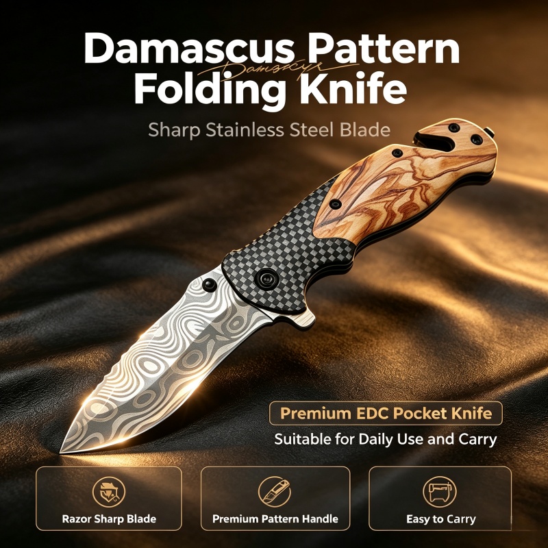 Edc Daily Carry - Damaszener-Muster Klappmesser Scharfe Edelstahlklinge Premium EDC